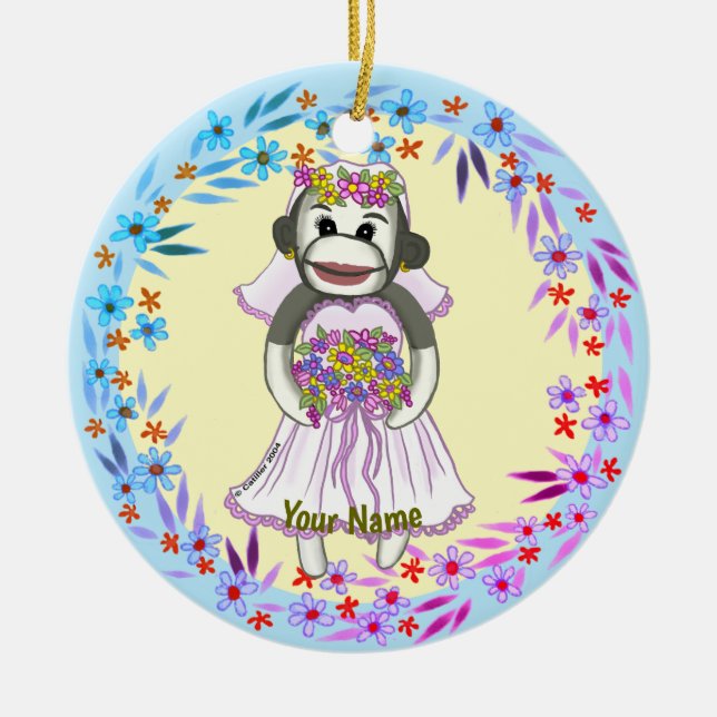 Sock Monkey Bride Keramik Ornament (Vorne)