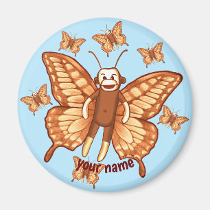 Sock Monkey Butterfly Magnet