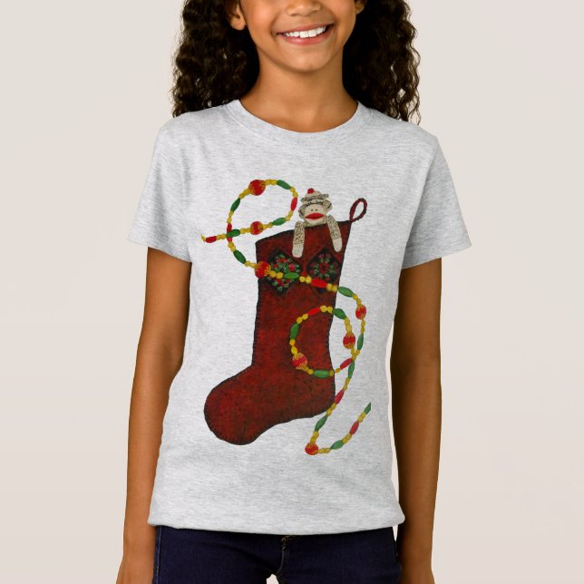 Sock Monkey Christmas Stocking T-Shirt (Vorderseite)