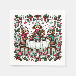 Sock Monkey Christmas Tee Party Serviette