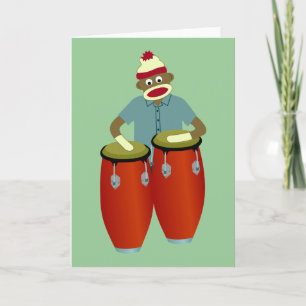 Sock Monkey Conga Drums Karte