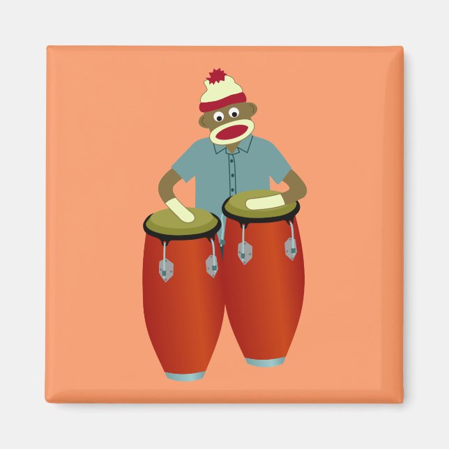 Sock Monkey Conga Drums Magnet (Vorne)
