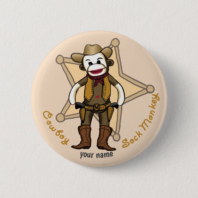 Sock Monkey Cowboy Anstecknadel (Vorderseite)