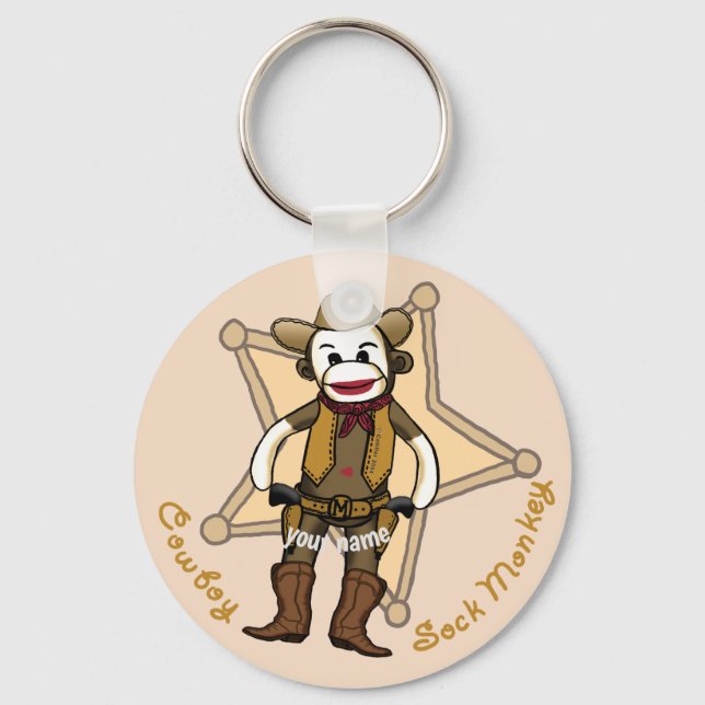 Sock Monkey Cowboy-Schlüsselanhänger Schlüsselanhänger (Vorderseite)