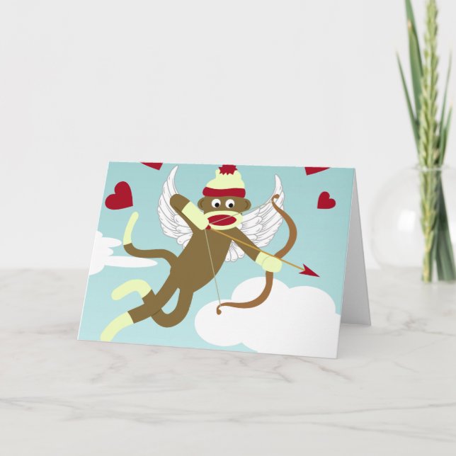 Sock Monkey Cupid Karte (Vorderseite)