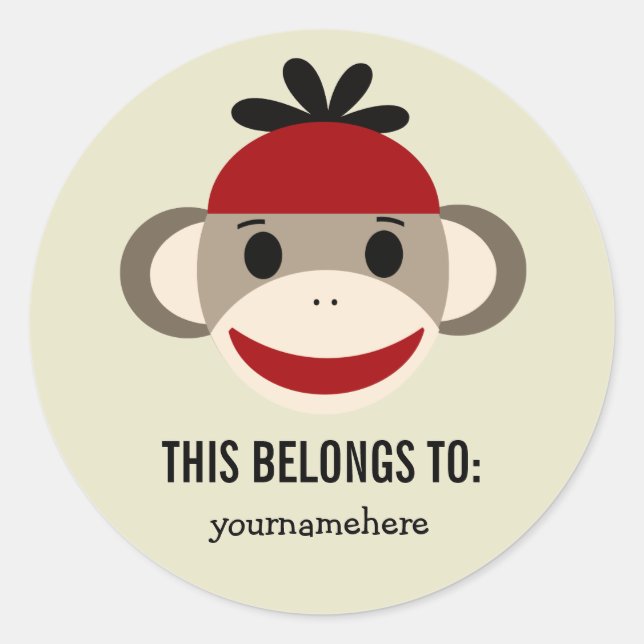 Sock Monkey DAS GEHÖRT ZU Stickern Runder Aufkleber (Vorderseite)