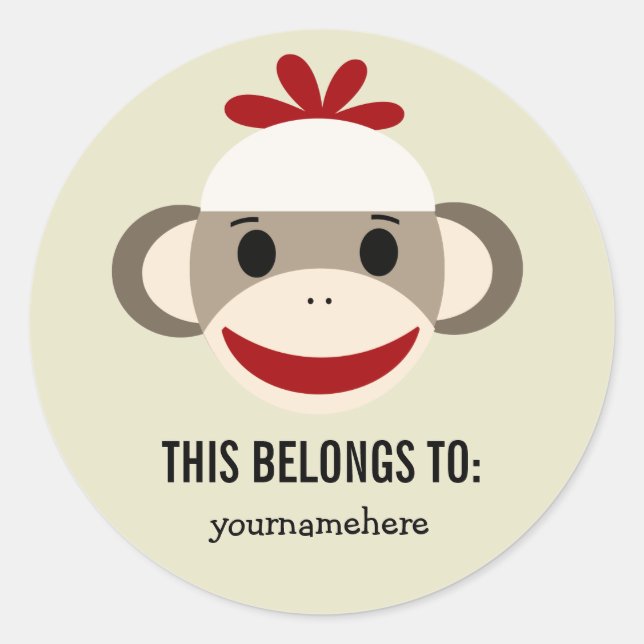 Sock Monkey DAS GEHÖRT ZU Stickern Runder Aufkleber (Vorderseite)