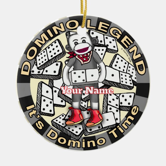 Sock Monkey Domino Legende Keramik Ornament (Vorne)