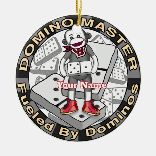 Sock Monkey Domino Meister Keramik Ornament (Vorne)