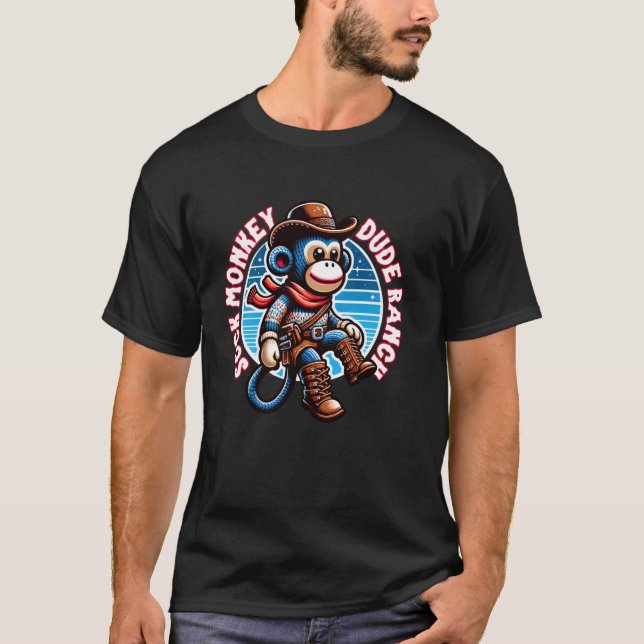 Sock Monkey Dude Ranch Lustiger Western Sock Monke T-Shirt (Vorderseite)