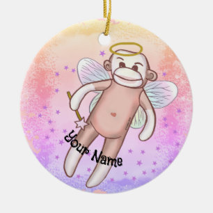Sock Monkey Engel Oval Ornament