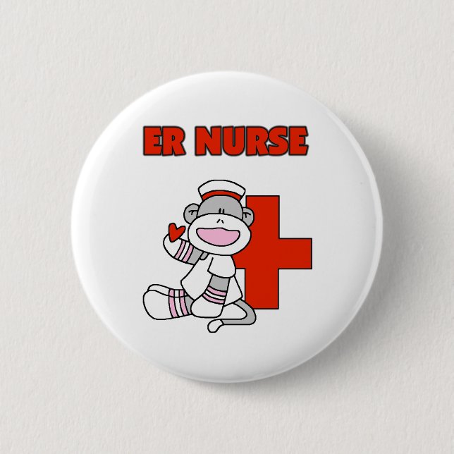 Sock Monkey ER Nurse T - Shirt und Geschenke Button (Vorderseite)