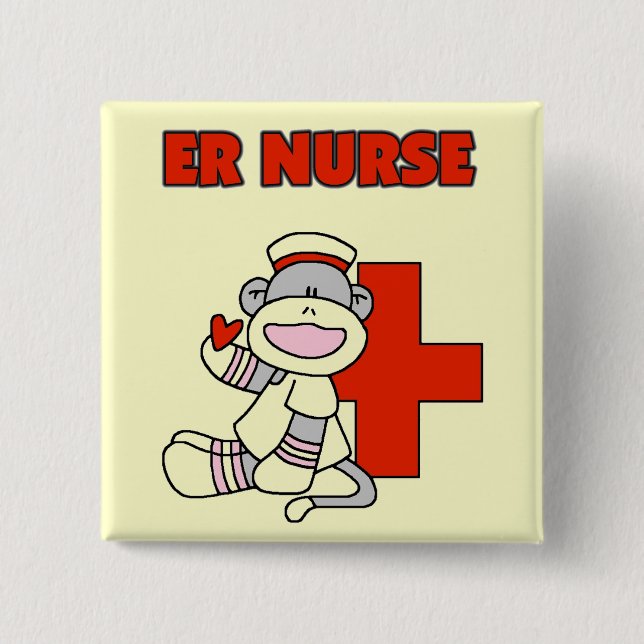 Sock Monkey ER Nurse T - Shirt und Geschenke Button (Vorderseite)