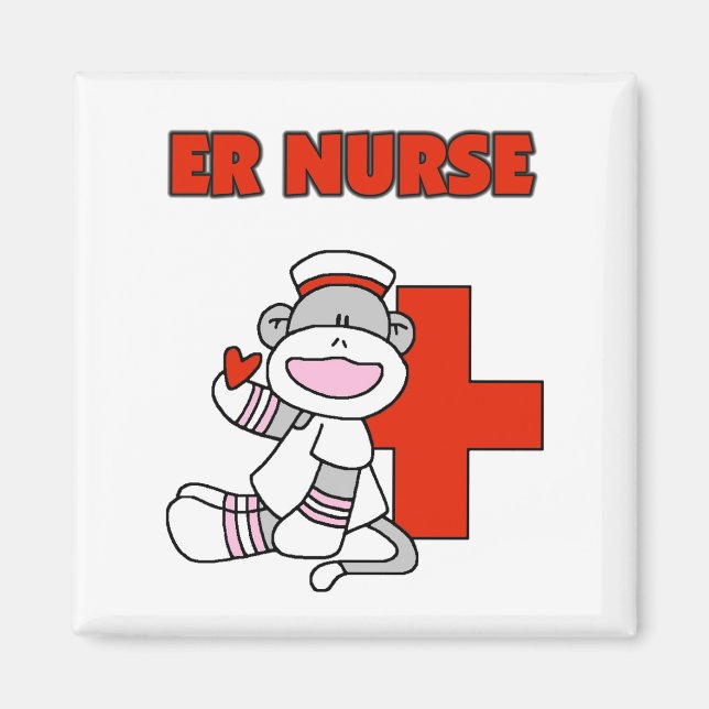 Sock Monkey ER Nurse T - Shirt und Geschenke Magnet (Vorne)