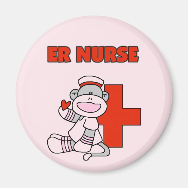 Sock Monkey ER Nurse T - Shirt und Geschenke Magnet (Vorne)