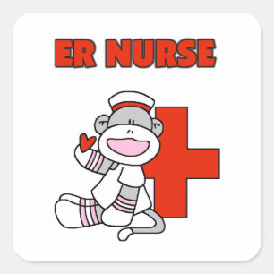 Sock Monkey ER Nurse T - Shirt und Geschenke Quadratischer Aufkleber