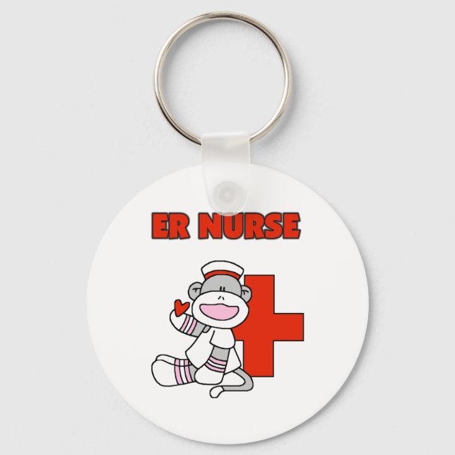 Sock Monkey ER Nurse T - Shirt und Geschenke Schlüsselanhänger (Vorderseite)