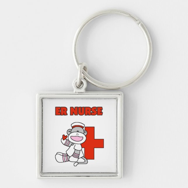 Sock Monkey ER Nurse T - Shirt und Geschenke Schlüsselanhänger (Vorne)