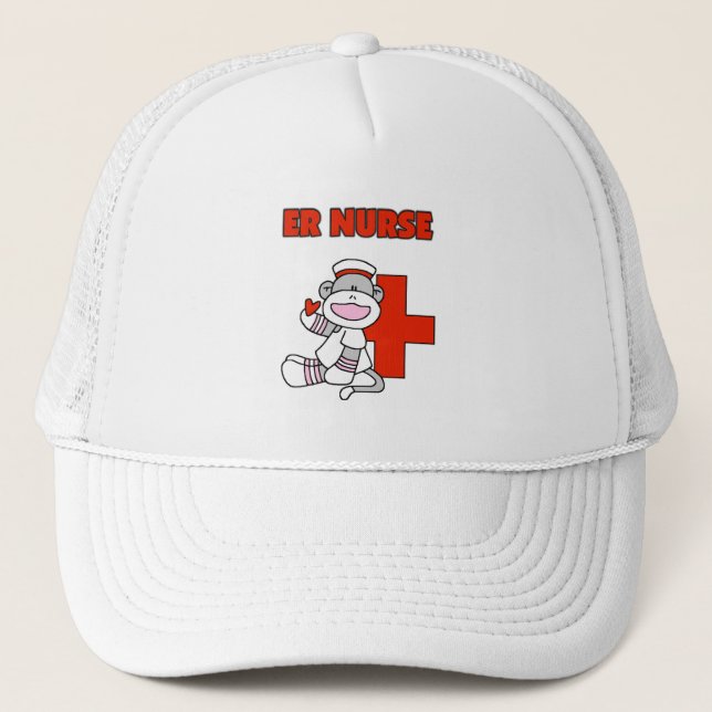 Sock Monkey ER Nurse T - Shirt und Geschenke Truckerkappe (Vorderseite)