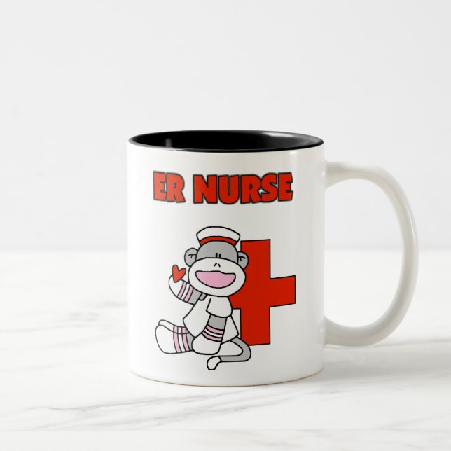 Sock Monkey ER Nurse T - Shirt und Geschenke Zweifarbige Tasse (Rechts)