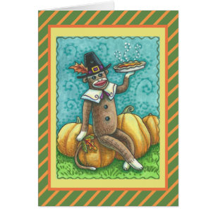 SOCK MONKEY ERNTEDANK GREETING CARD Verse