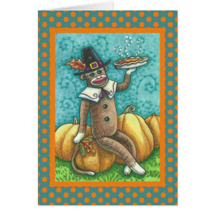SOCK MONKEY ERNTEDANK GREETING CARD Verse