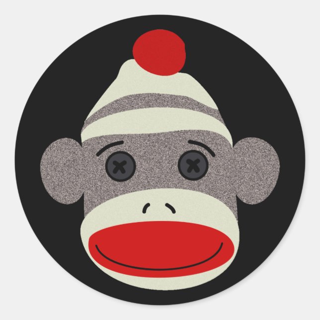 Sock Monkey Face Runder Aufkleber (Vorderseite)