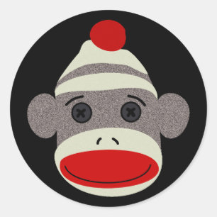 Sock Monkey Face Runder Aufkleber