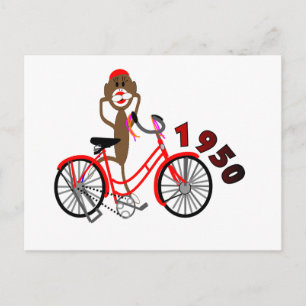 Sock Monkey % FahrradZeichn der 1950er Jahre - Ein Postkarte