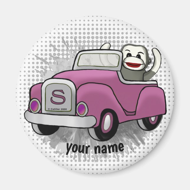 Sock Monkey fährt Auto  Magnet (Vorne)