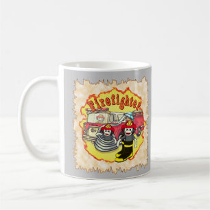 Sock Monkey Feuerwehrauto Feuerwehrmann Kaffeetasse