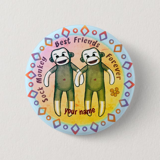 Sock Monkey Freunde Pinbutton Button (Vorderseite)
