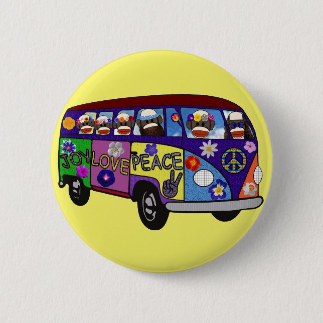 Sock Monkey Friedensbus  Button (Vorderseite)
