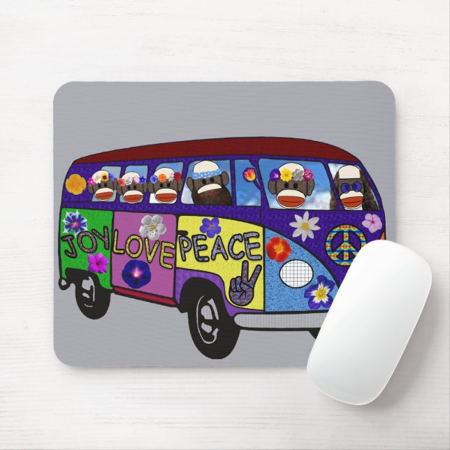 Sock Monkey Friedensbus  Mousepad (Mit Mouse)