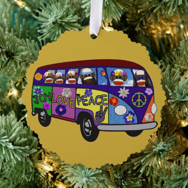 Sock Monkey Friedensbus  Ornament Karte (Insitu (Baum))