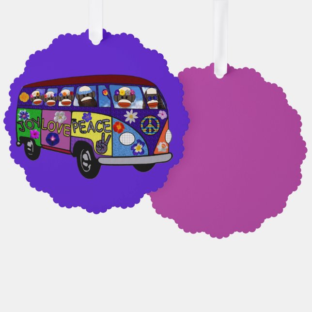 Sock Monkey Friedensbus Papierornament Karte (Vorderseite/Rückseite)