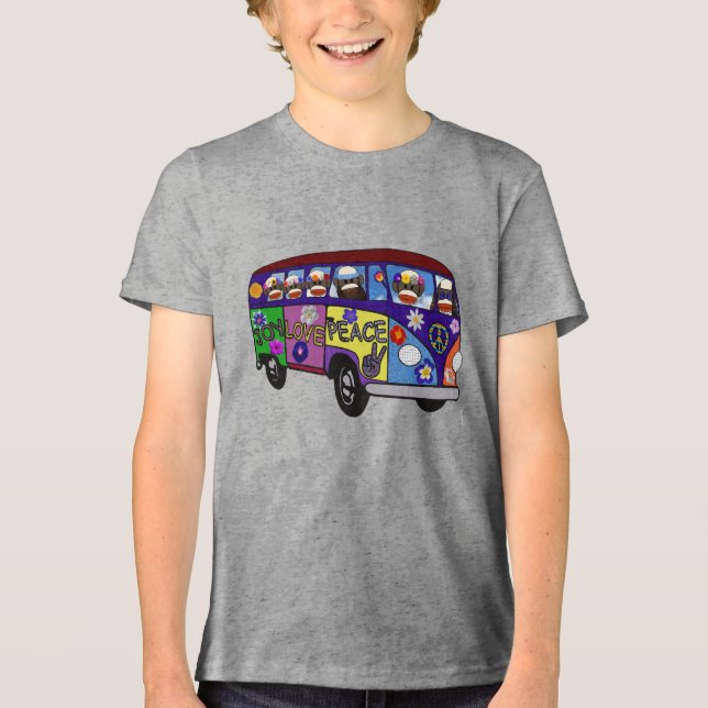 Sock Monkey Friedensbus  Tri-Blend Shirt (Vorderseite)