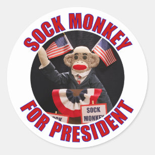 Sock Monkey für den Präsidenten Runder Aufkleber