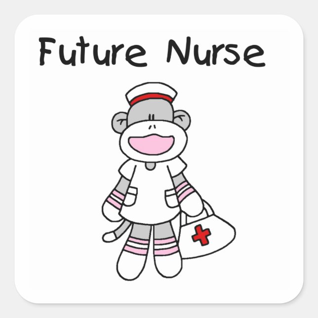 Sock Monkey Future Krankenpflege T - Shirt und Ges Quadratischer Aufkleber (Vorderseite)