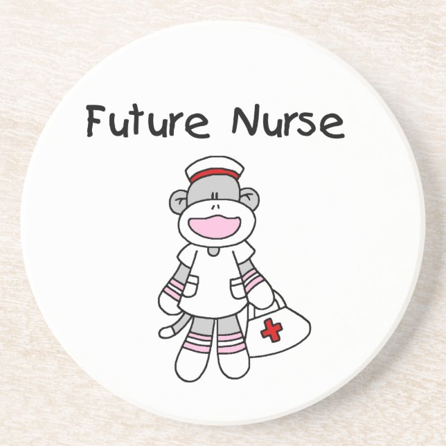 Sock Monkey Future Krankenpflege T - Shirt und Ges Sandstein Untersetzer (Vorne)