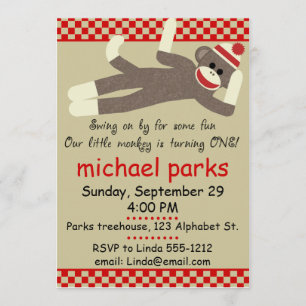 Sock Monkey Geburtstagseinladung anpassbar Einladung