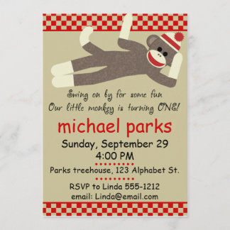 Sock Monkey Geburtstagseinladung anpassbar Einladung
