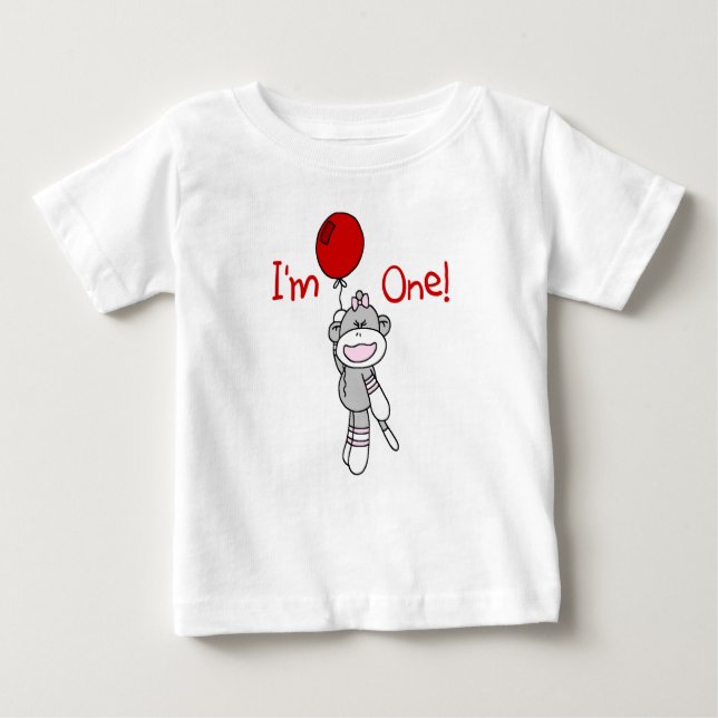 Sock Monkey Girl 1. Geburtstag Baby T-shirt (Vorderseite)