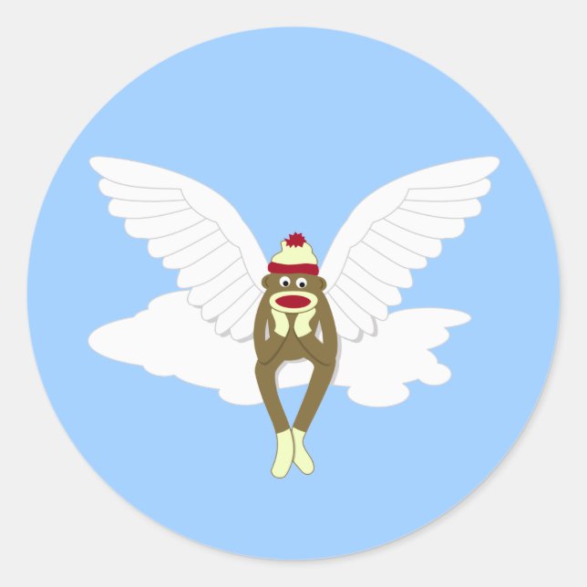 Sock Monkey Guardian Angel Runder Aufkleber (Vorderseite)