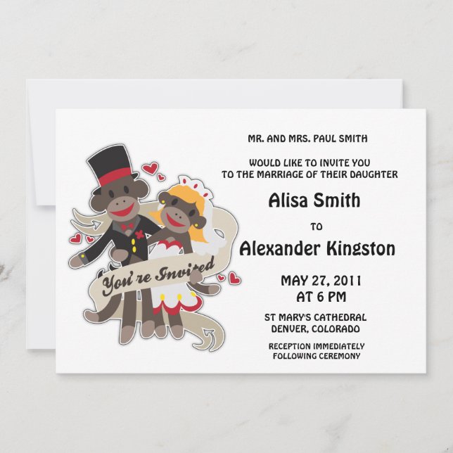 SOCK MONKEY Hochzeitsankündigungen Einladung (Vorderseite)