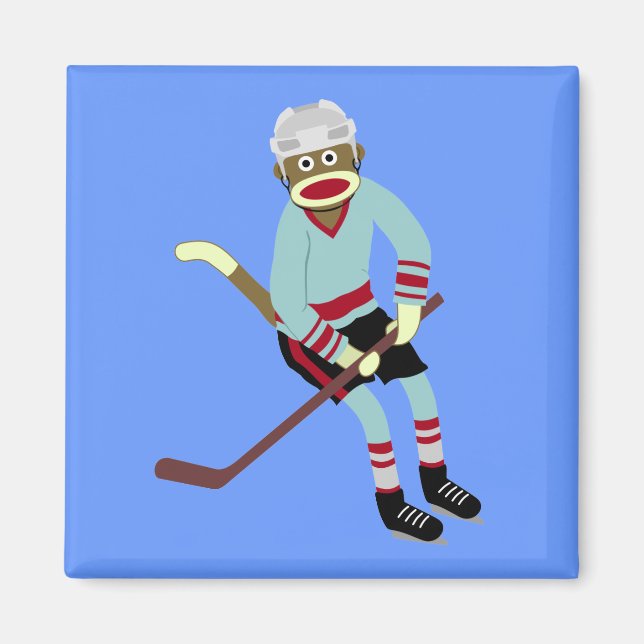 Sock Monkey Hockey Player Magnet (Vorne)