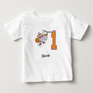 Sock Monkey Hoops 1. Geburtstag Baby T - Shirt
