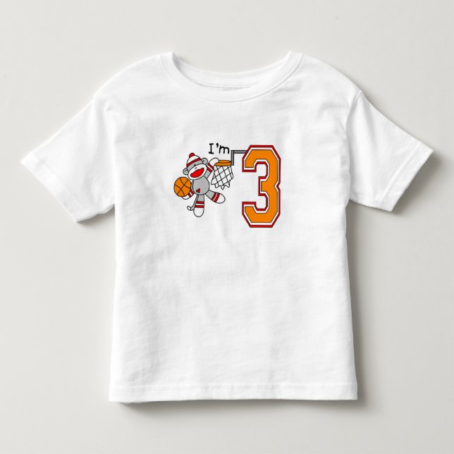 Sock Monkey Hoops 3. Geburtstag Kleinkind T-shirt (Vorderseite)