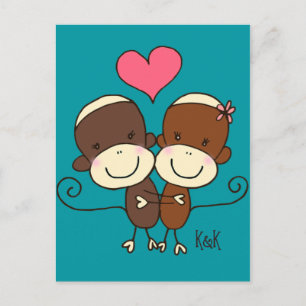 Sock Monkey Hugz Postcard Postkarte