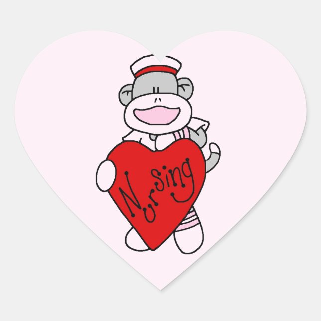 Sock Monkey I Liebe Pflege T - Shirt und Geschenke Herz-Aufkleber (Vorderseite)